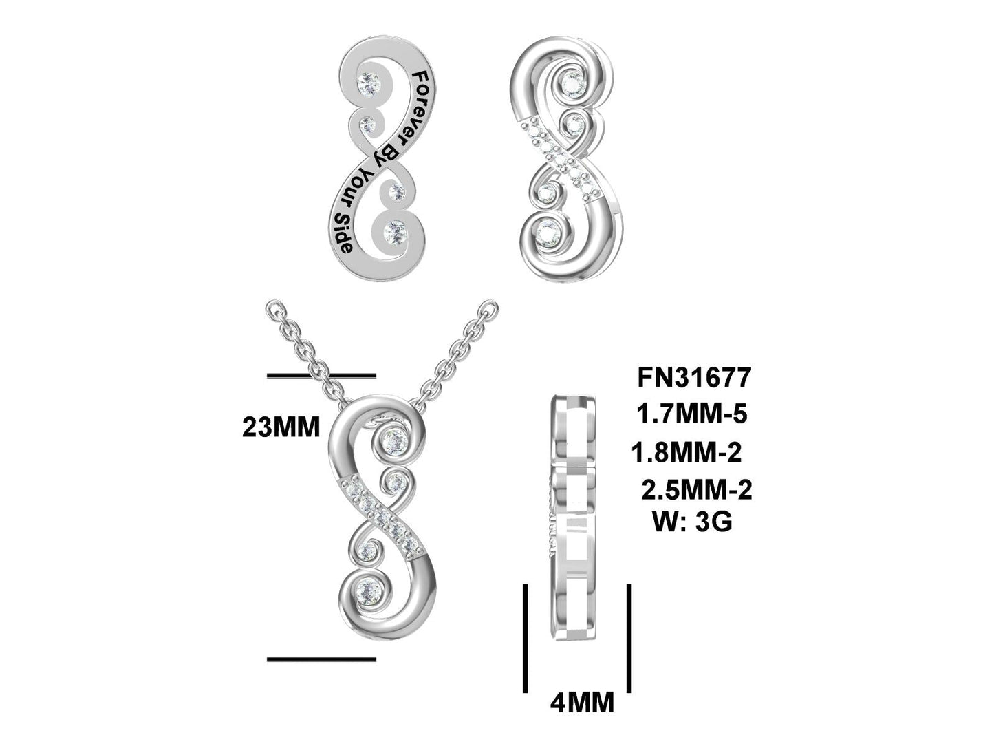 LM Forever By Your Side, Two Tone, Rhodium Plated, Sterling Silver "S" Pendant w/Created Sapphire Accents and Pltd. SS Chain.-WH