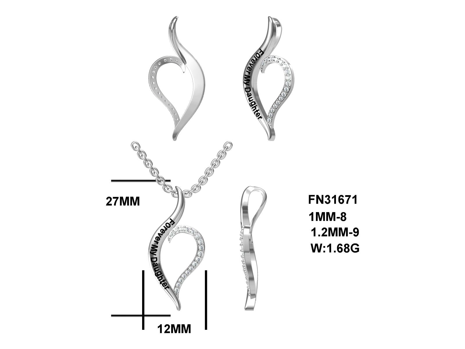 M Forever My Daughter Heart Pendant; Plated Sterling Silver w/Created Sapphires & 18" Chain.