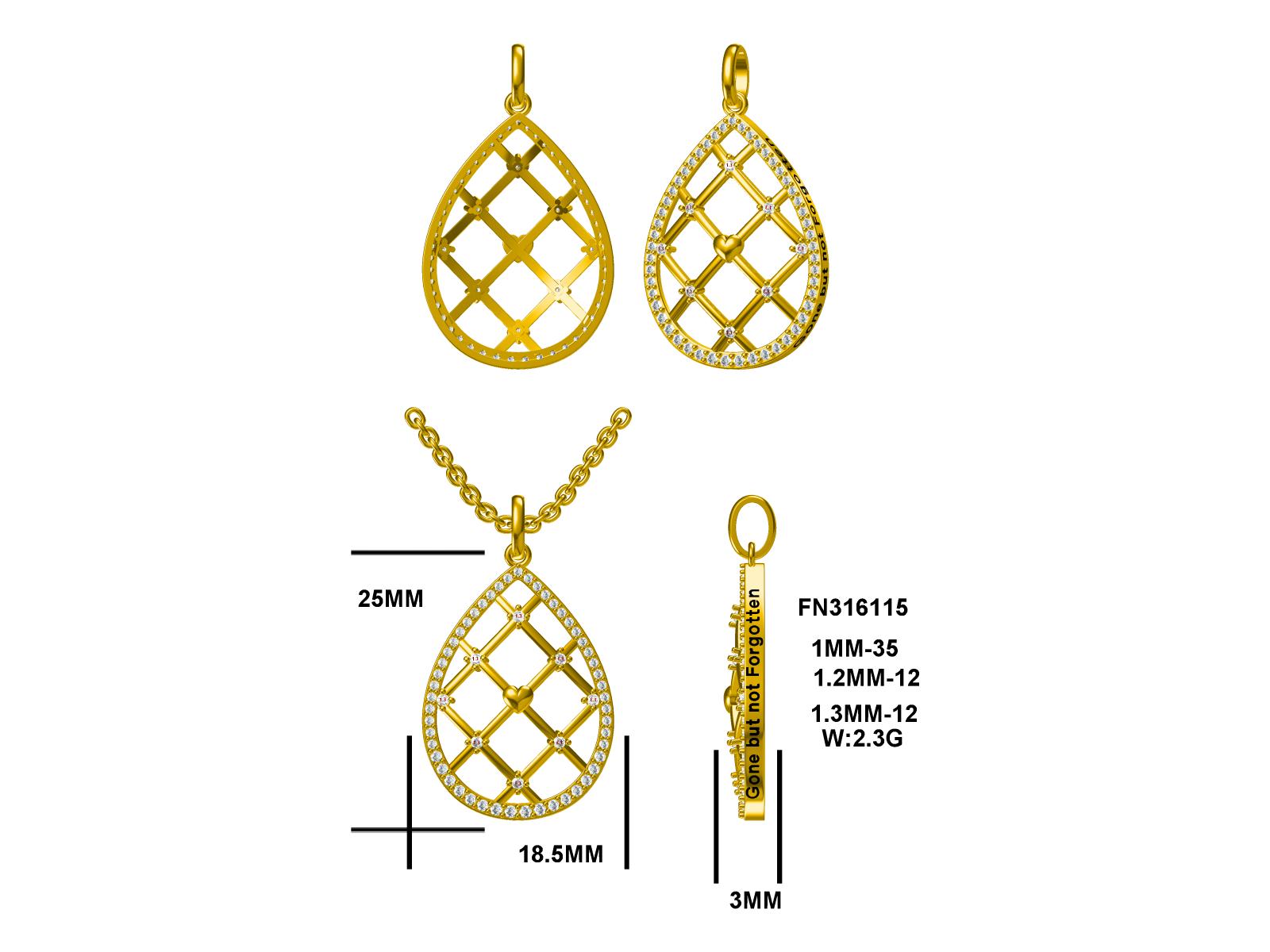 M Gone But Not Forgotten, Two Tone, Memorial Pendant; SS w/Created Sapphire Accents & 18" Chain.