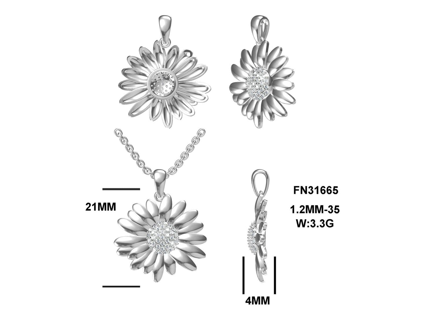 LM He Loves Me Flower, Pendant; Rhodium Plated., Sterling Silver w/Created Sapphire Gemstones, Sandblast Finish, and Pltd. SS Chain.-WH