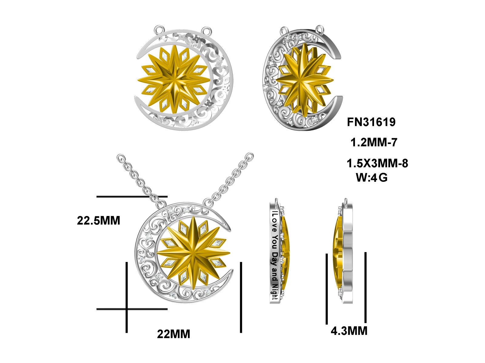 M I Love You Day And Night, Two Tone, Antiqued Pendant; SS w/Created Sapphire Gemstones & Chain.