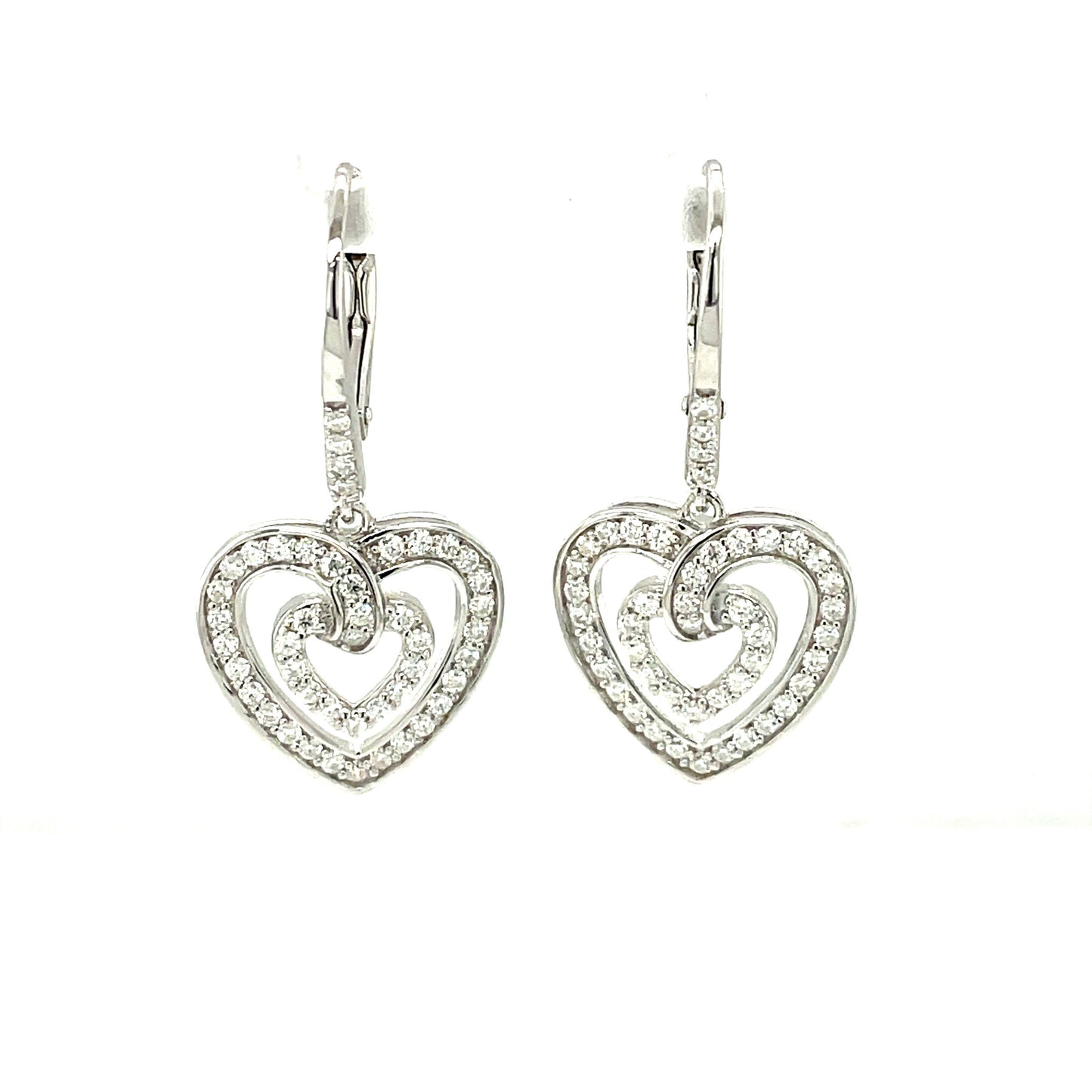 LE Platinum Plated SS, French Drop Earrings w/Moissanite Gemstone Accents.-WH
