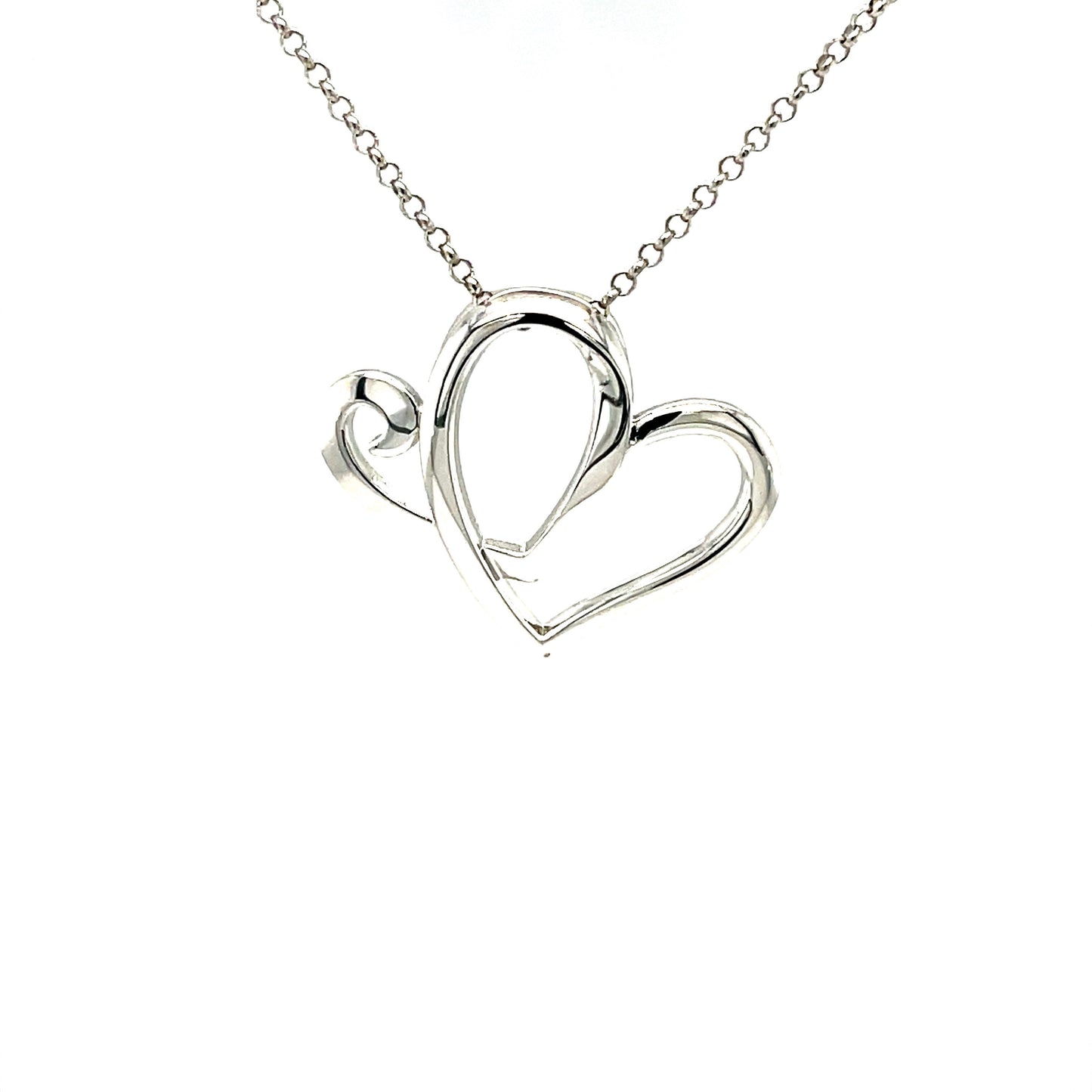 AH Rhodium Plated, SS Hearts Pendant w/18" Chain.-WH