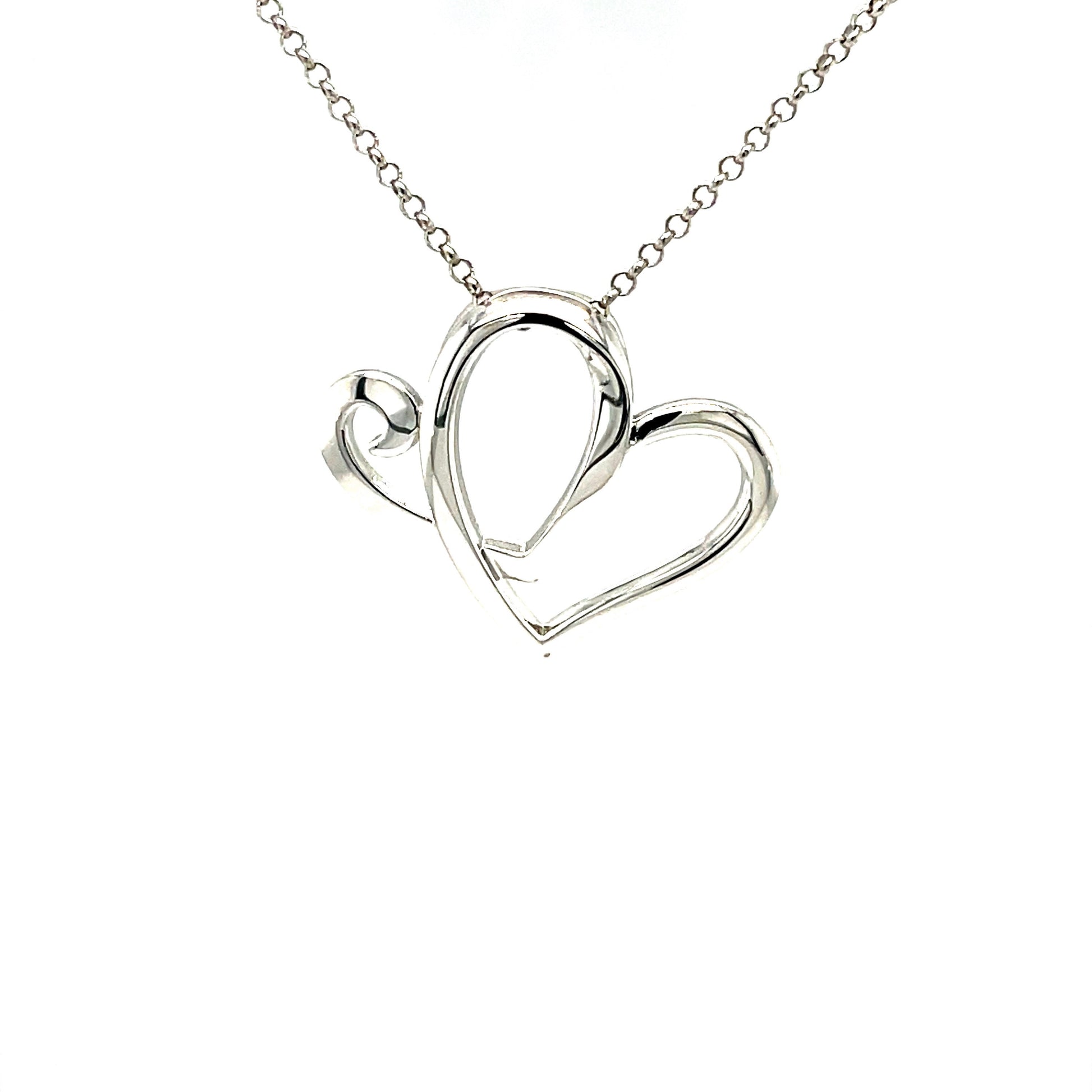 AH Rhodium Plated, SS Hearts Pendant w/18" Chain.-WH
