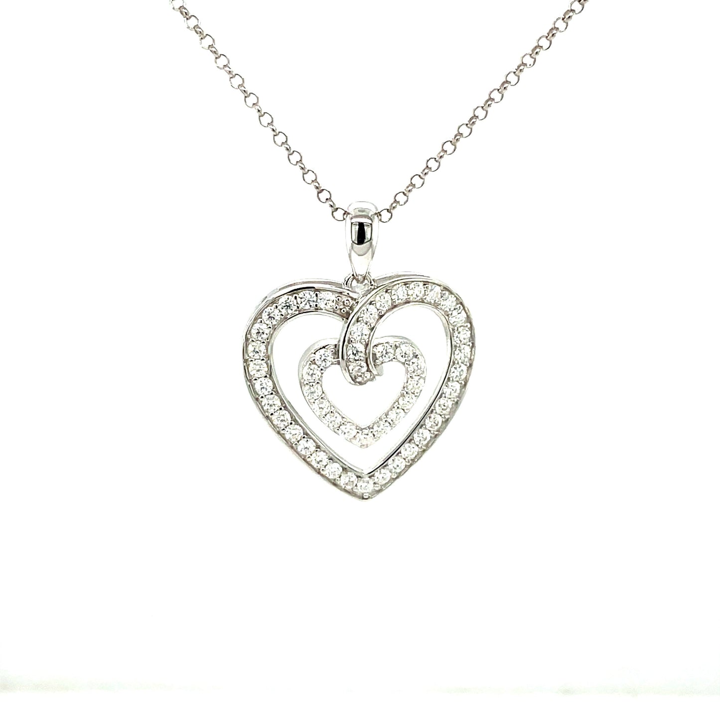 LE SS Heart Pendant w/Moissanite Gemstones & SS Chain.-WH