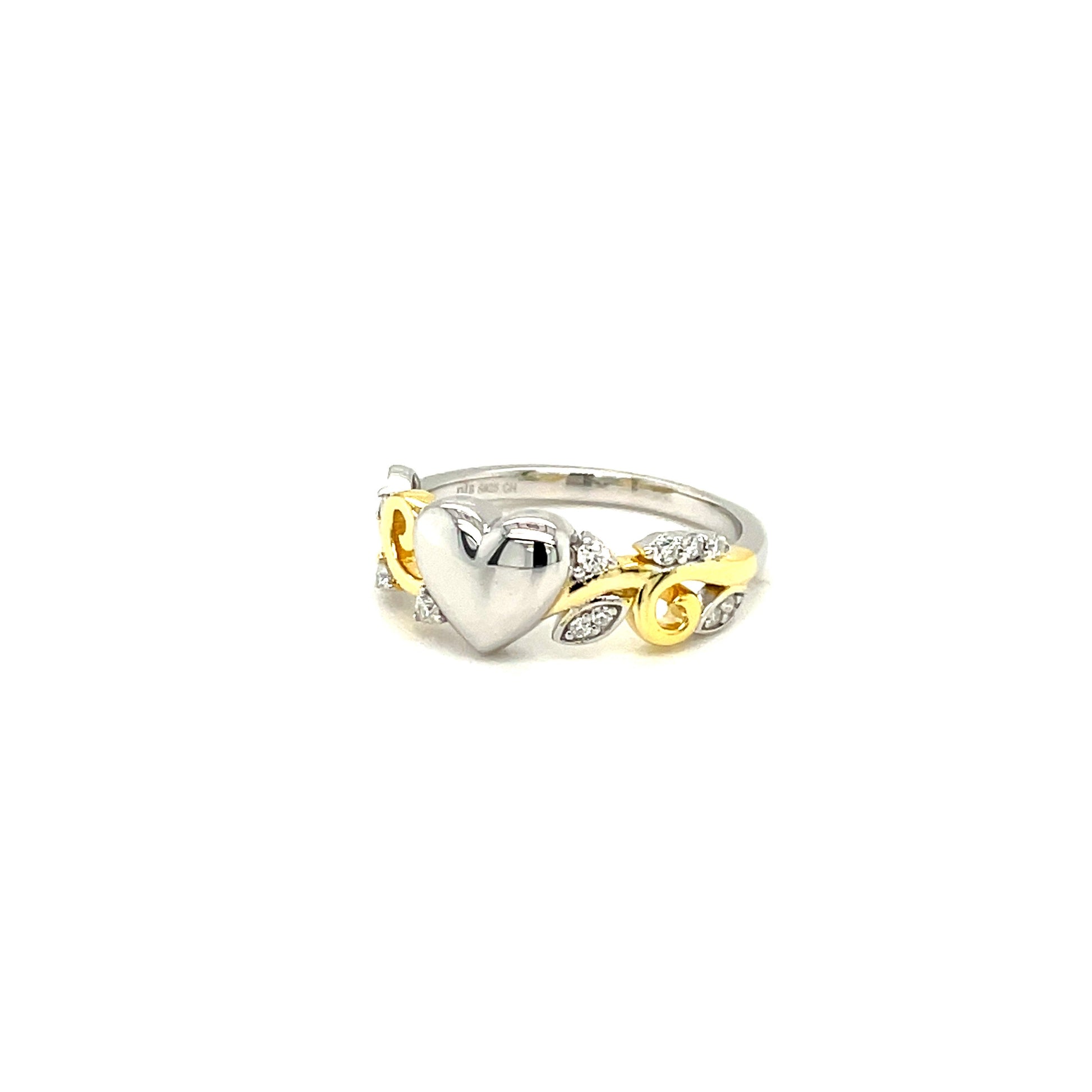 PML Gold Accented Sterling Silver, Heart Ring w/Moissanite Gemstone Accents.-WH
