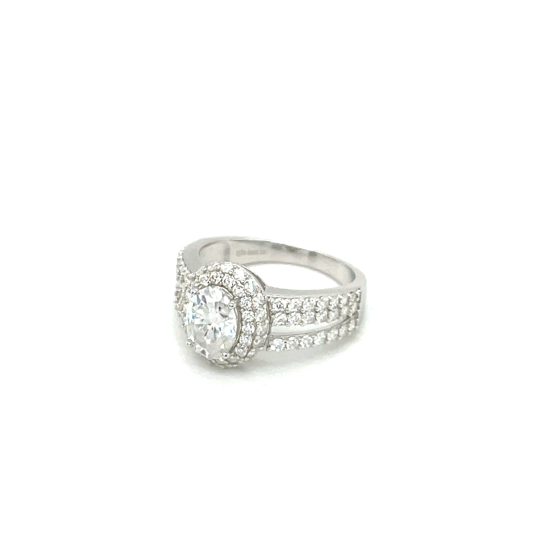 TTT Rhodium Plated, SS Ring w/2 Ct Oval & Moissanite Gemstone Accents.-WH
