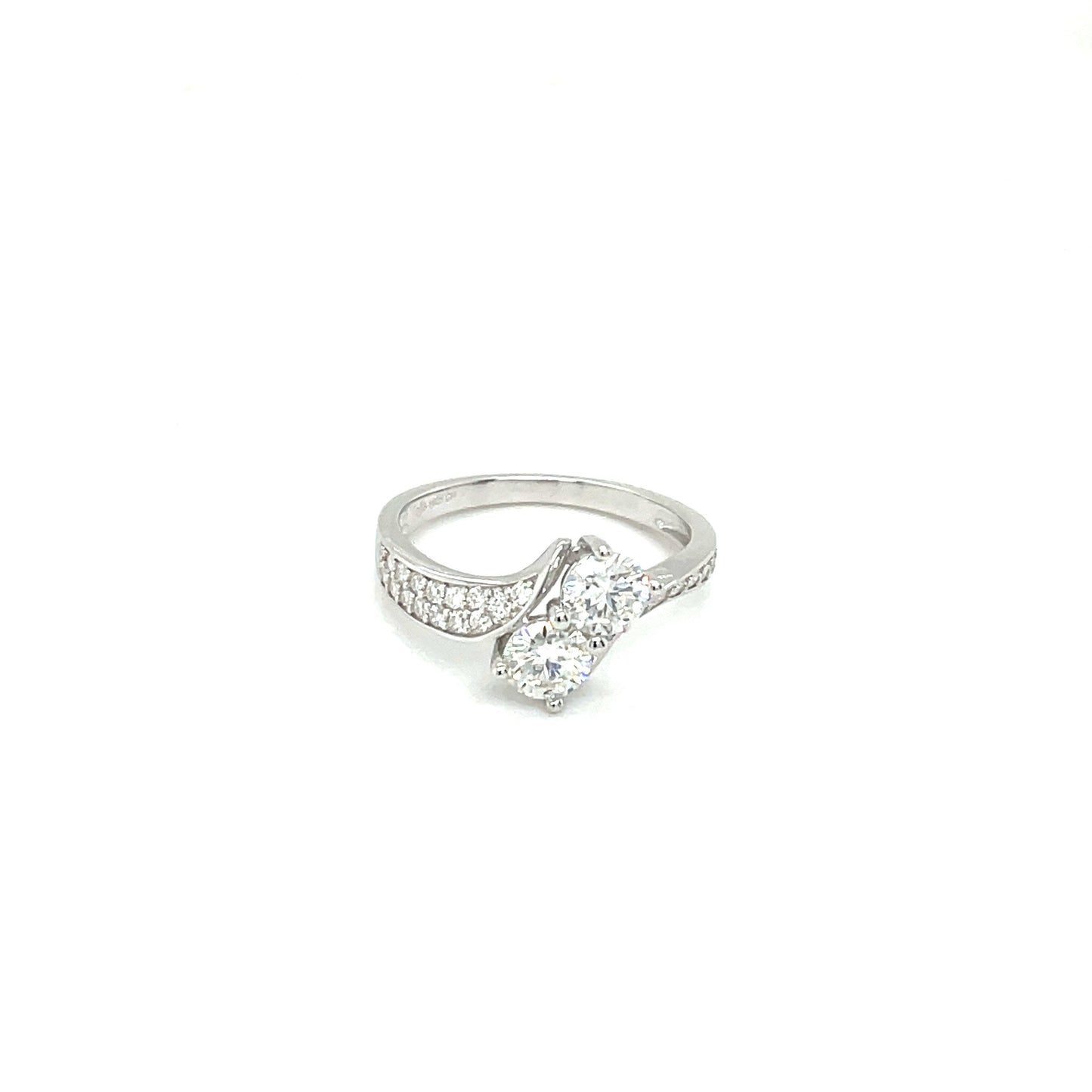 TTT Swish Sides Band SS  Ring w/2 Round and Moissanite Gemstone Accents; Plated.