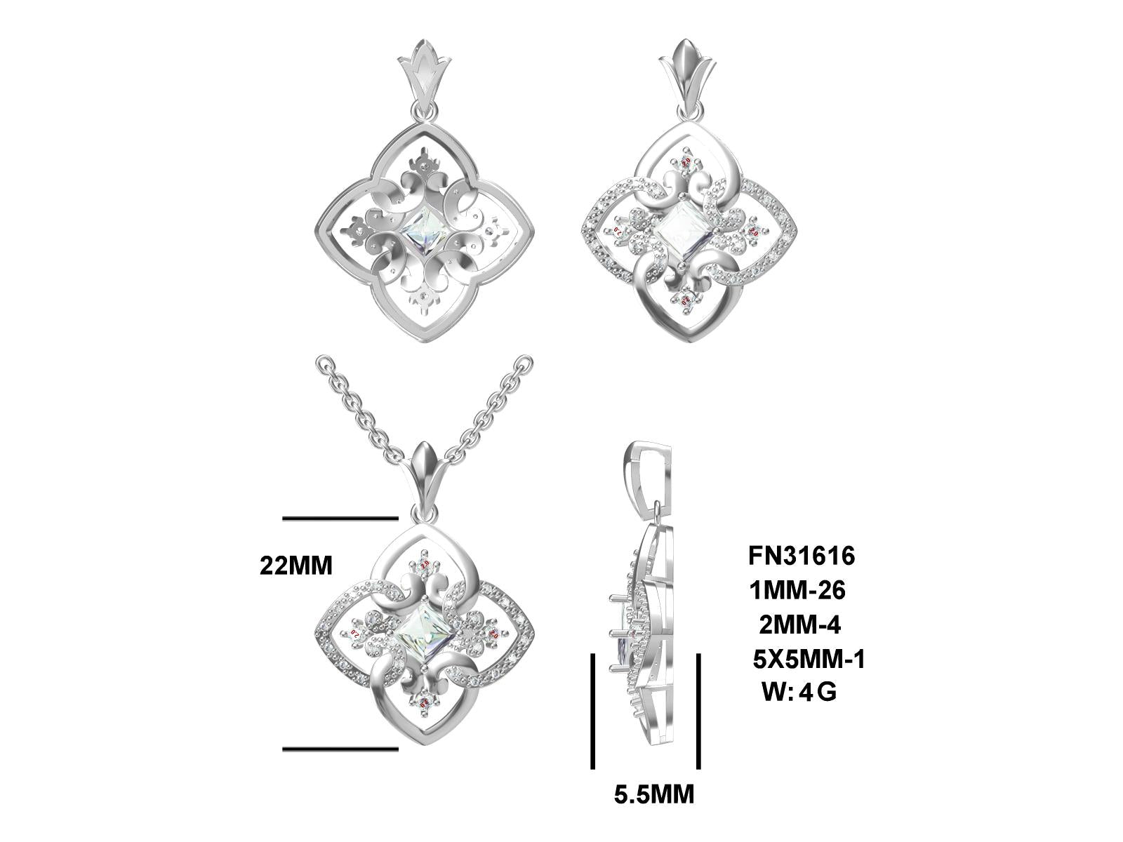 M Mom, The Heart Of Our Family Pendant; Rhodium Plated, Sterling Silver w/Created Sapphire Accents & Chain.