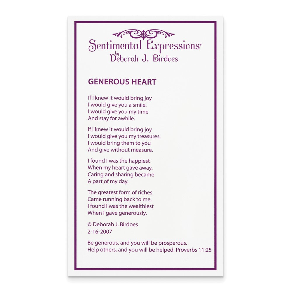 Poem card of Generous Heart Rose Quartz Pendant