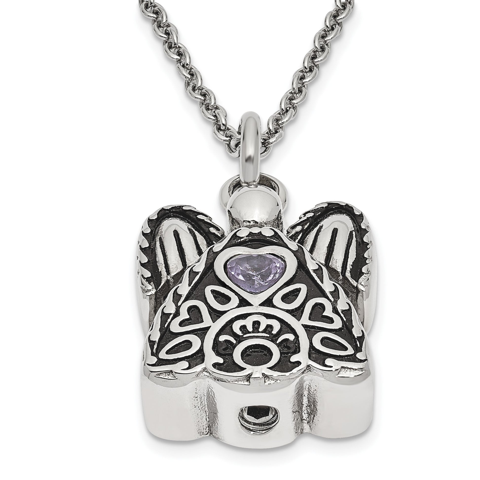 Light Purple CZ June Birthstone Antiqued Angel Ash Holder