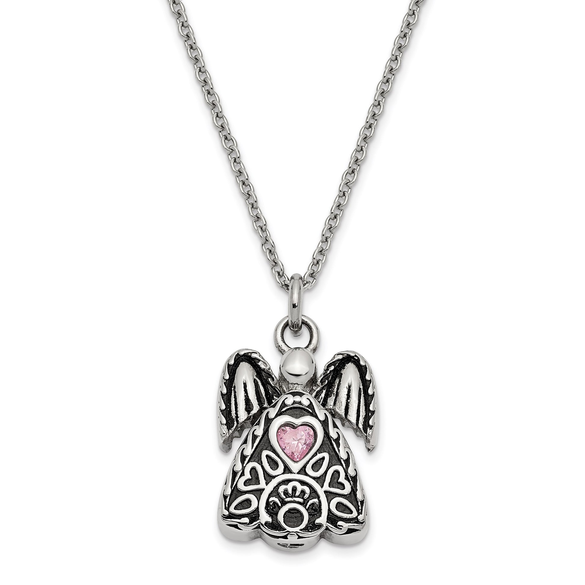 CZ October Birthstone Antiqued Angel Ash Holder(Steel Pink)