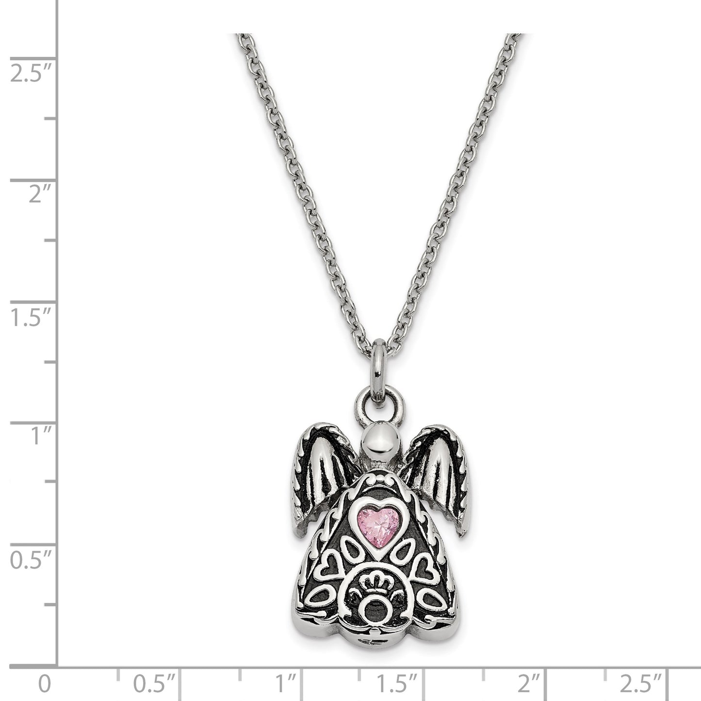CZ October Birthstone Antiqued Angel Ash Holder(Steel Pink)