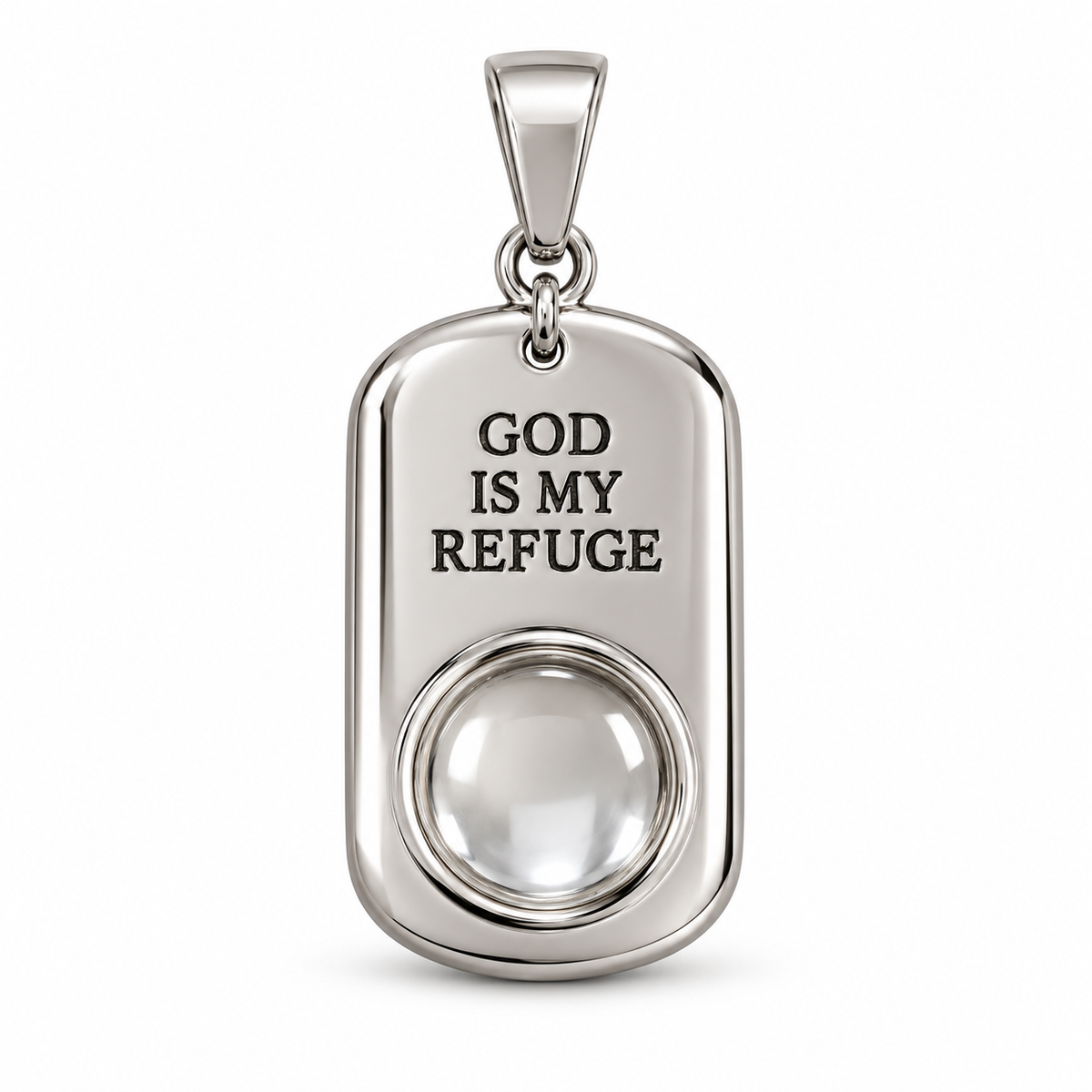 SJ Stainless Steel God Is My Refuge DogTag w. 18" Chain