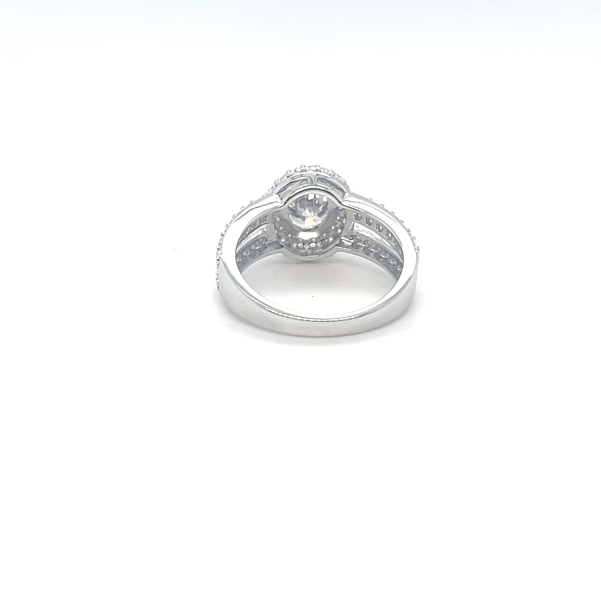 TTT Rhodium Plated, SS Ring w/2 Ct Oval & Moissanite Gemstone Accents.-WH