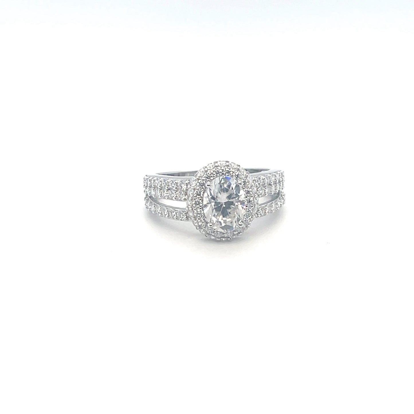 TTT 2 Ct Oval w/ Moissanite Gemstone Highlighted Ring; Rhodium Plated SS.