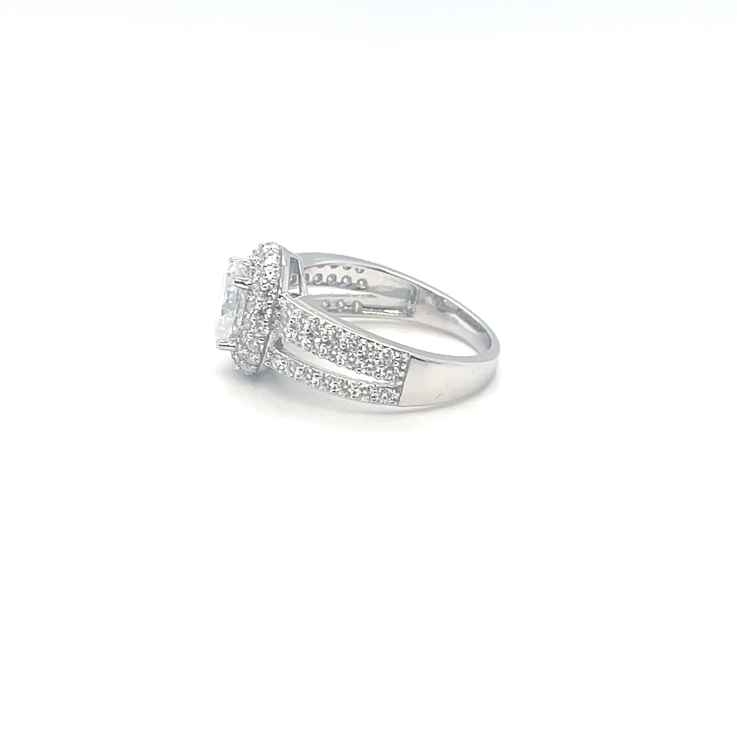 TTT Rhodium Plated, SS Ring w/2 Ct Oval & Moissanite Gemstone Accents.-WH