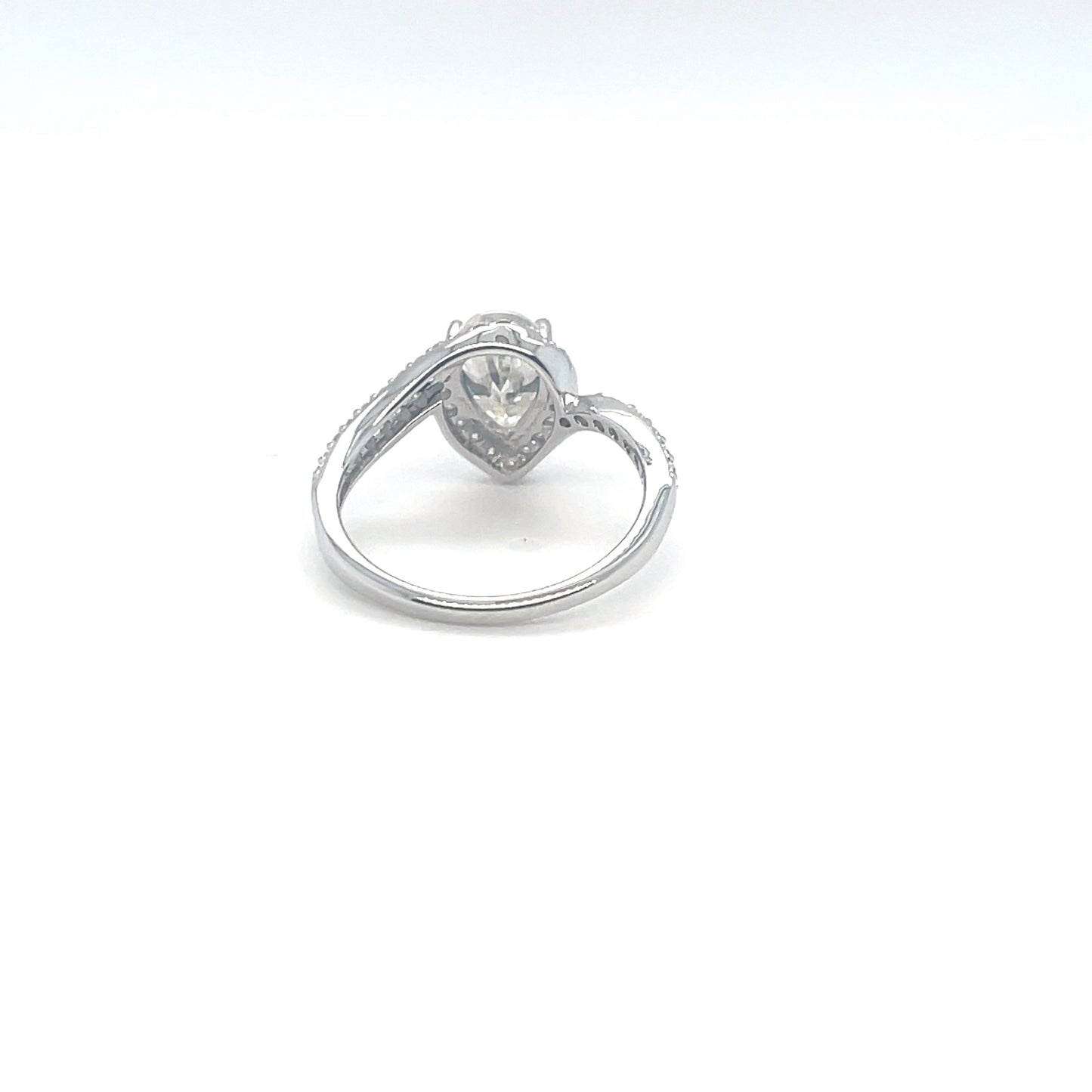 TTT 2 Ct, SS Pear Shaped Center Stone Ring w/ Full Moissanite Gemstone Highlights; Plated..