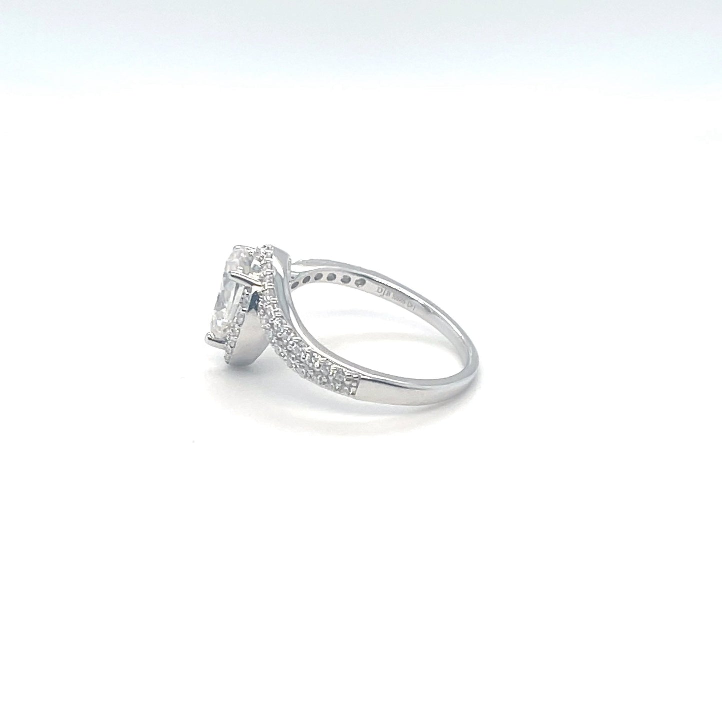 TTT 2 Ct Pear Shaped Center & Full Moissanite Gemstones Highlighted Ring; SS, Rhodium Plated.-WH