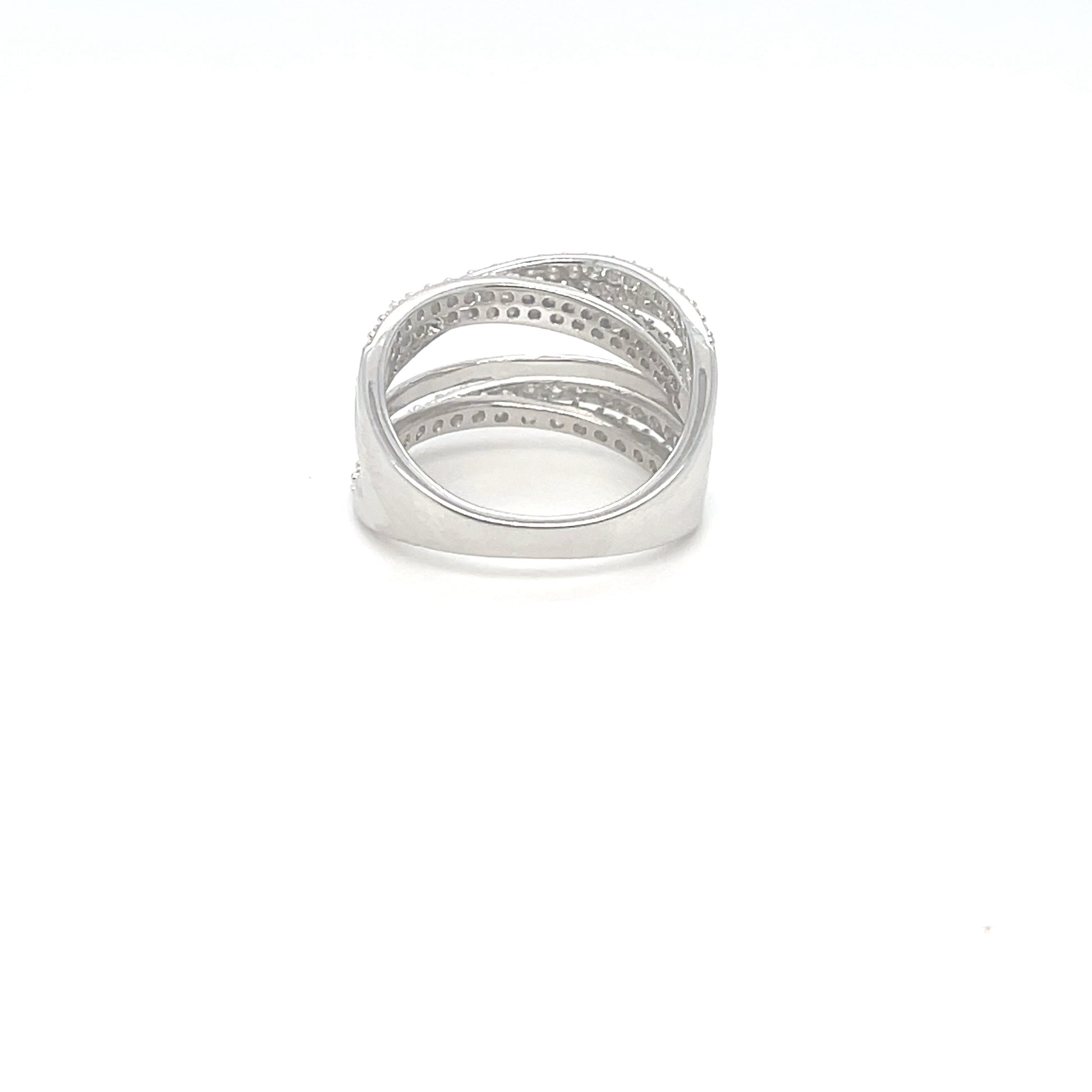 TTT 5 Band Criss-Cross Ring w/Moissanite Gemstone Highlights; Plated SS.