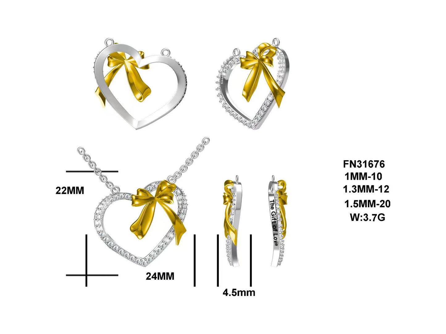 M The Gift Of Love, Slightly Antiqued Heart Pendant; 14KT Gold Accented SS w/Created Sapphires & Chain.