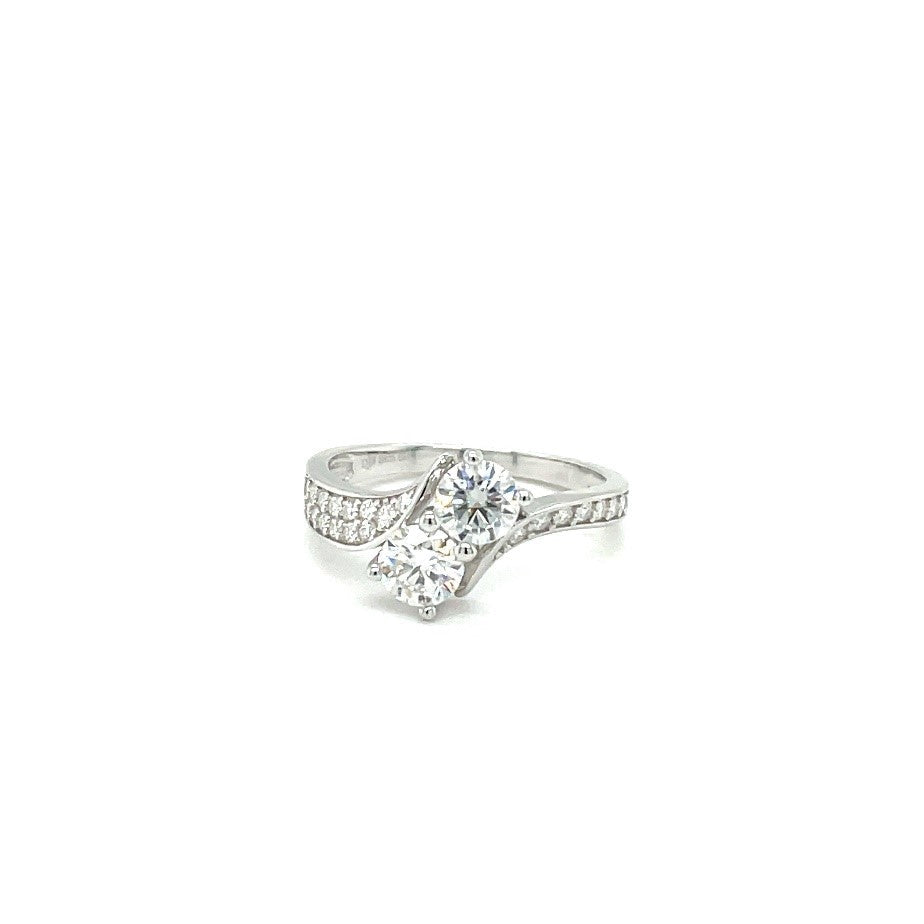 TTT Swish Sides Band SS  Ring w/2 Round and Moissanite Gemstone Accents; Plated.