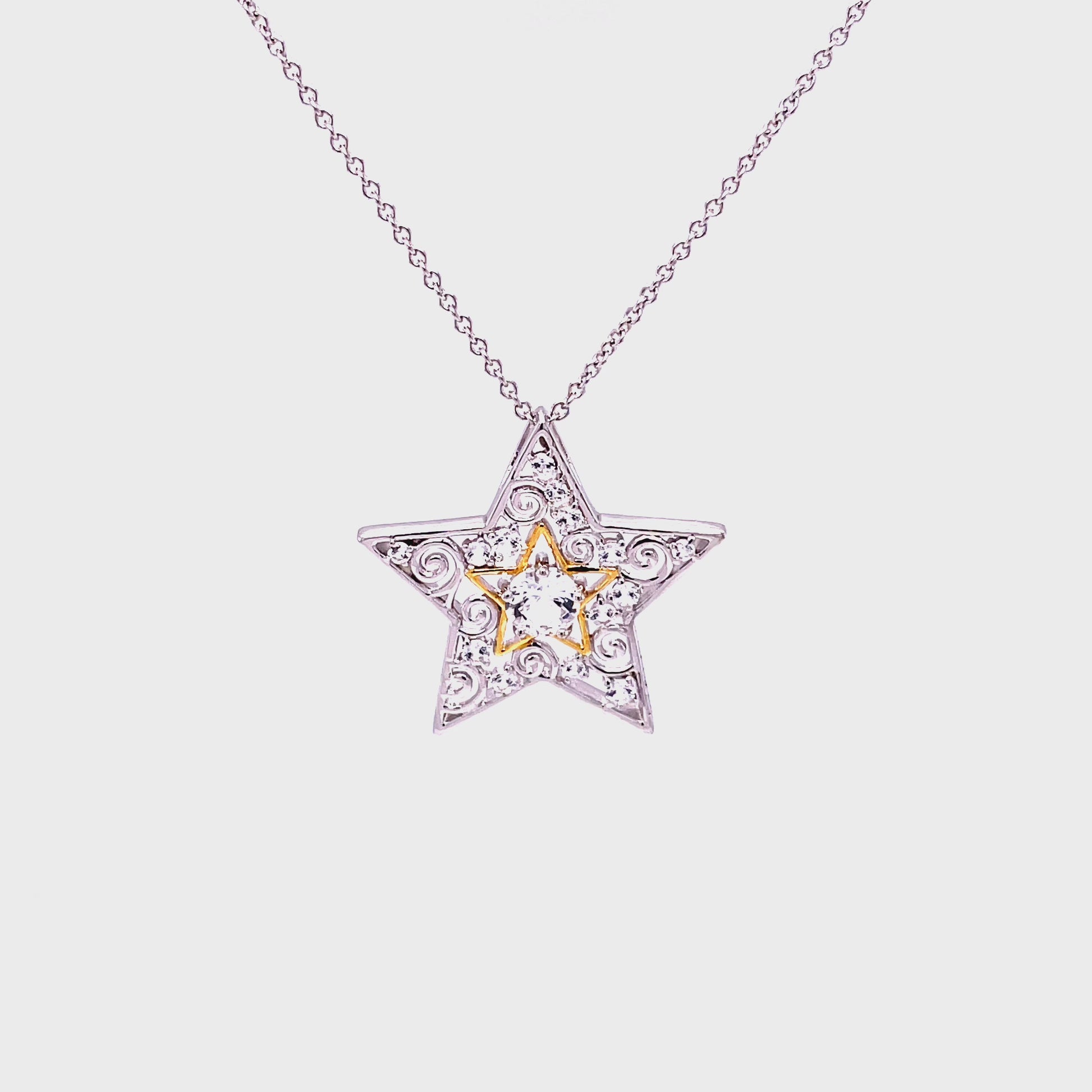 M Star Gazing, Two Tone Pendant; SS w/Created Sapphire Accents & Chain.