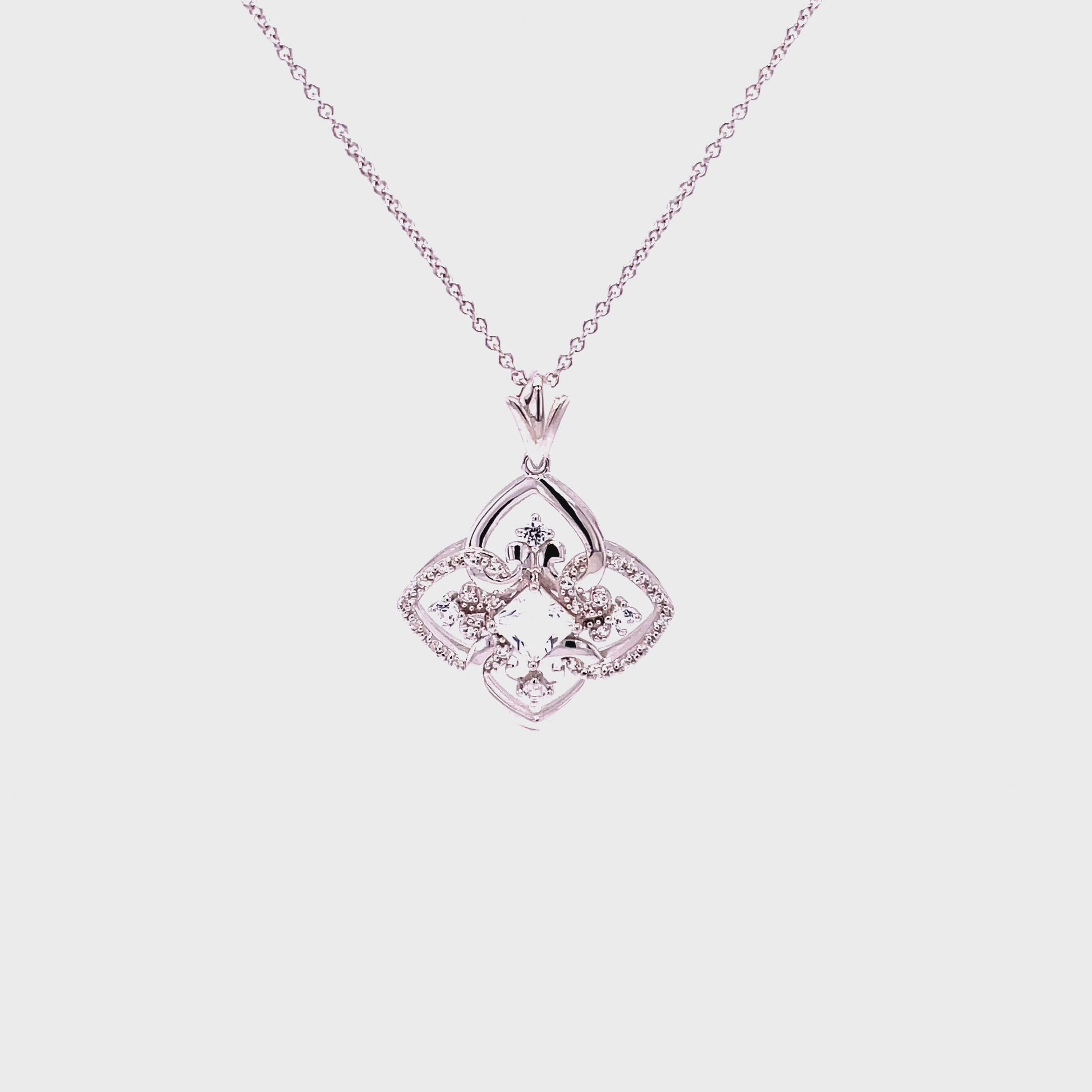 M Mom, The Heart Of Our Family Pendant; Rhodium Plated, Sterling Silver w/Created Sapphire Accents & Chain.