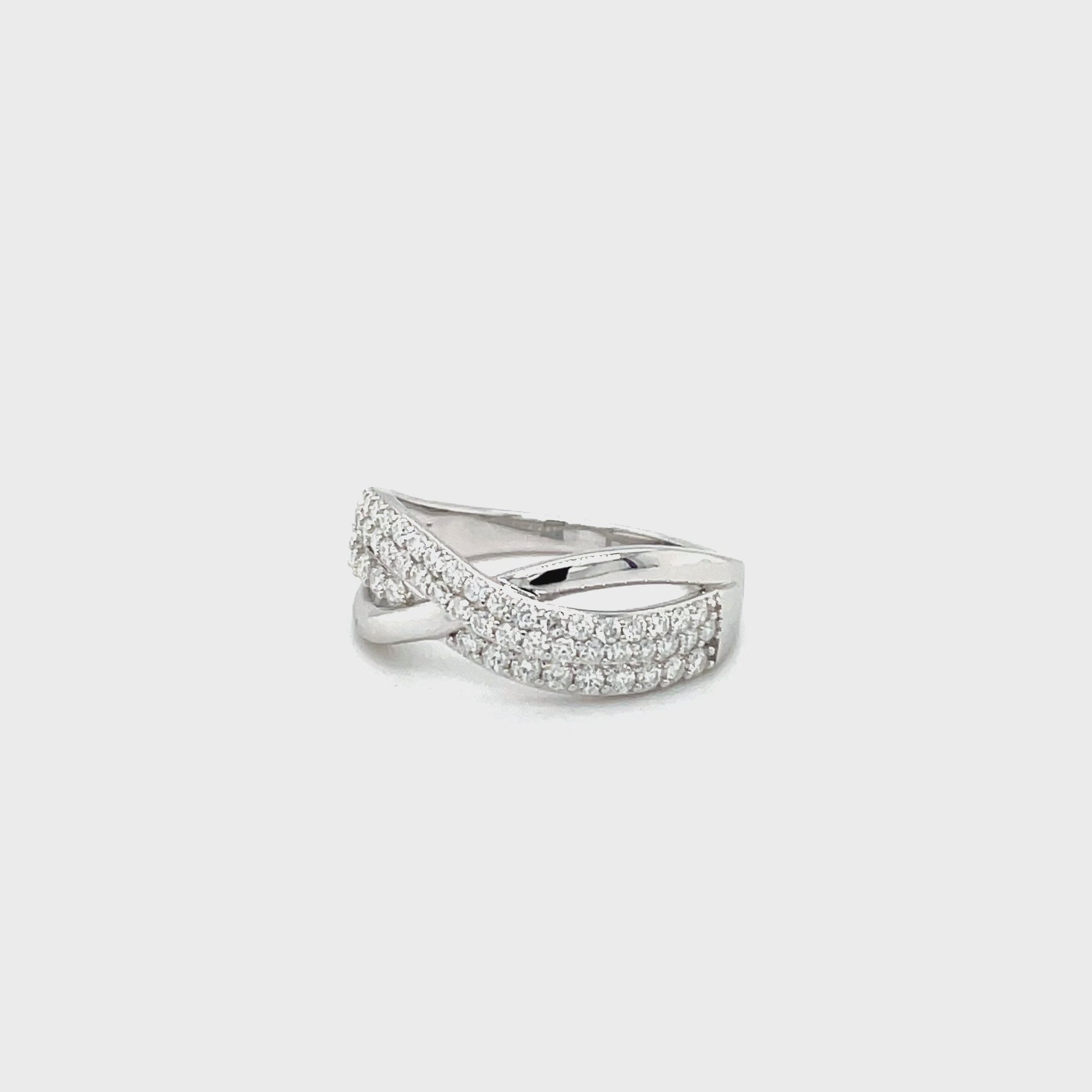 TTT High Polish, Criss-Cross Ring w/Moissanite Gemstones; Platinum Plated.