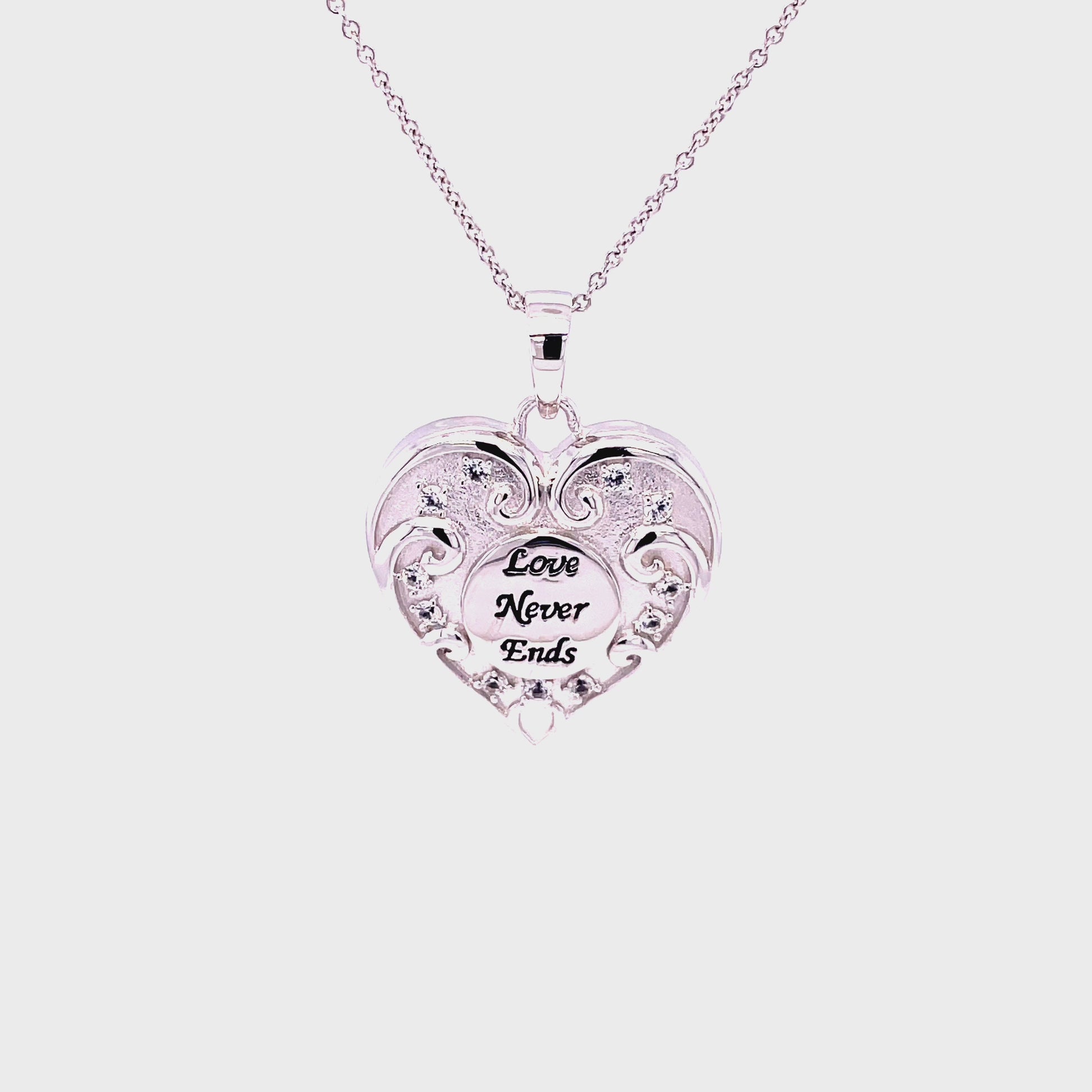 CC Love Never Ends, Rhodium Plated SS  Ash Holder Pendant w/18" Chain.
