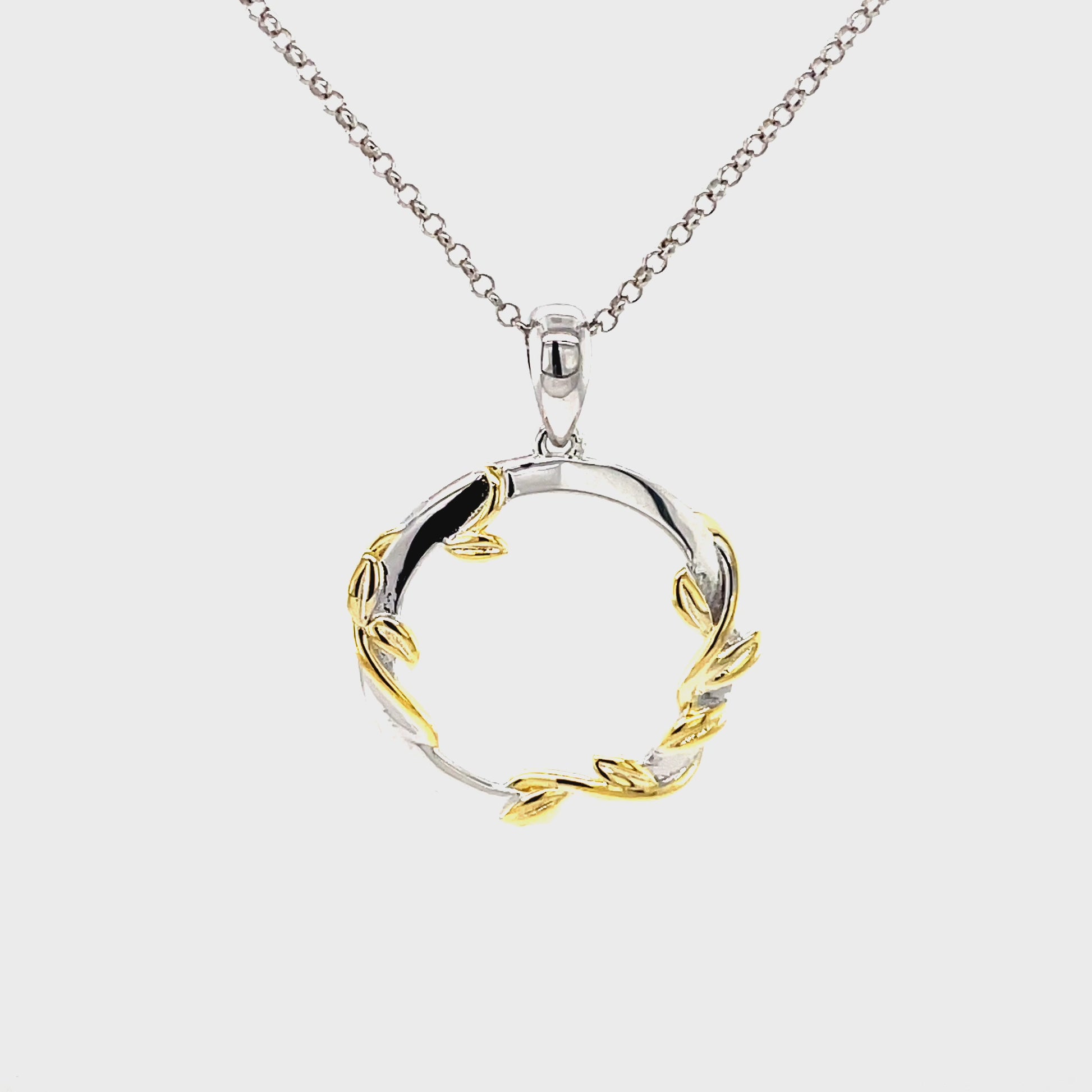PML SS Circle Pendant, Two Tone w/SS Chain.-WH
