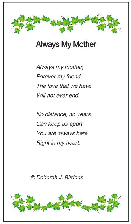 Poem card of M Always My Mother Heart Pendant; Platinum Plated SS w/Created Sapphire Highlights & Chain.