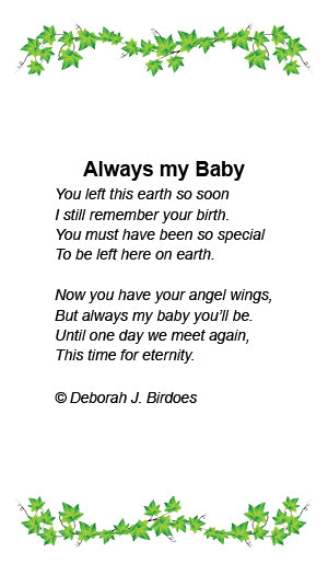 Poem card of CC Always My Baby, SS Ash Holder Pendant w/18