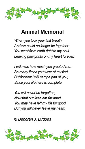 Poem card of CC You Left Pawprints On My Heart Memorial Ash Holder Pendant; SS w/18