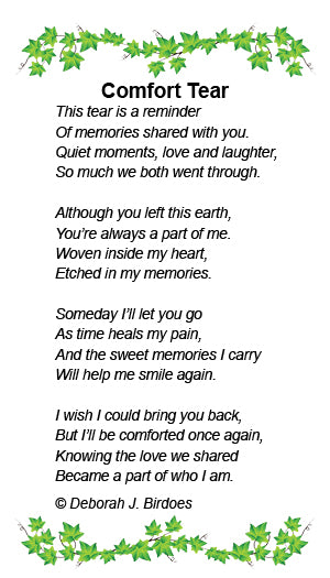 Poem card of CC Comfort Tear, Memorial Ash Holder Pendant; SS w/Chain.