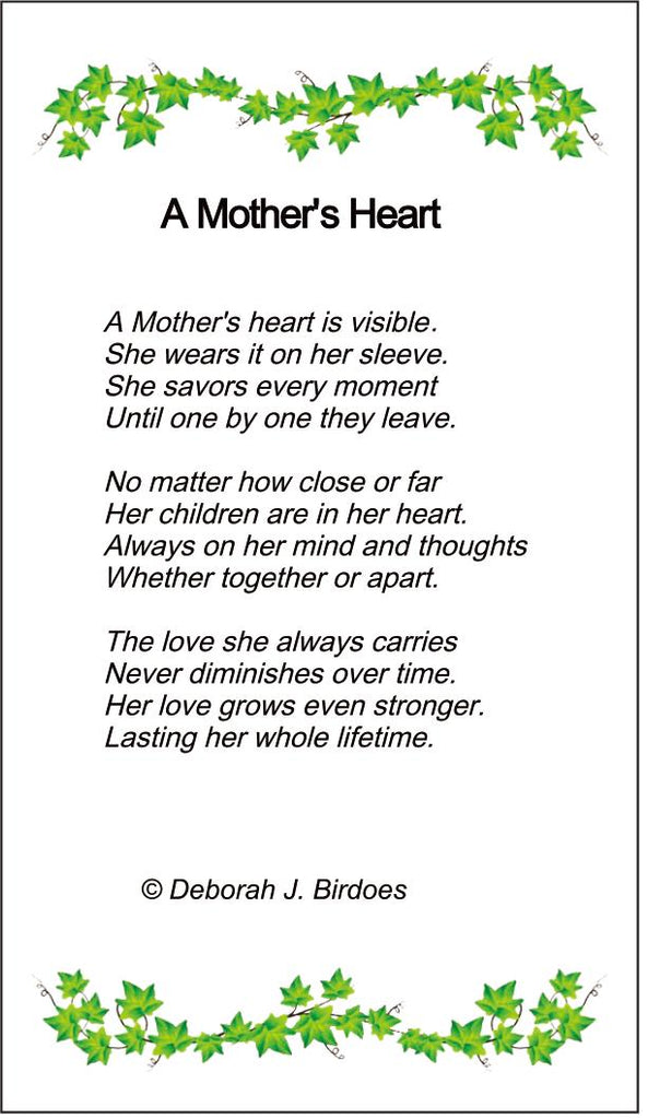 Poem card of Mother's Heart Necklace | Slightly Antiqued, Rhodium Plated SS w/Created Sapphire Accents & Chain.