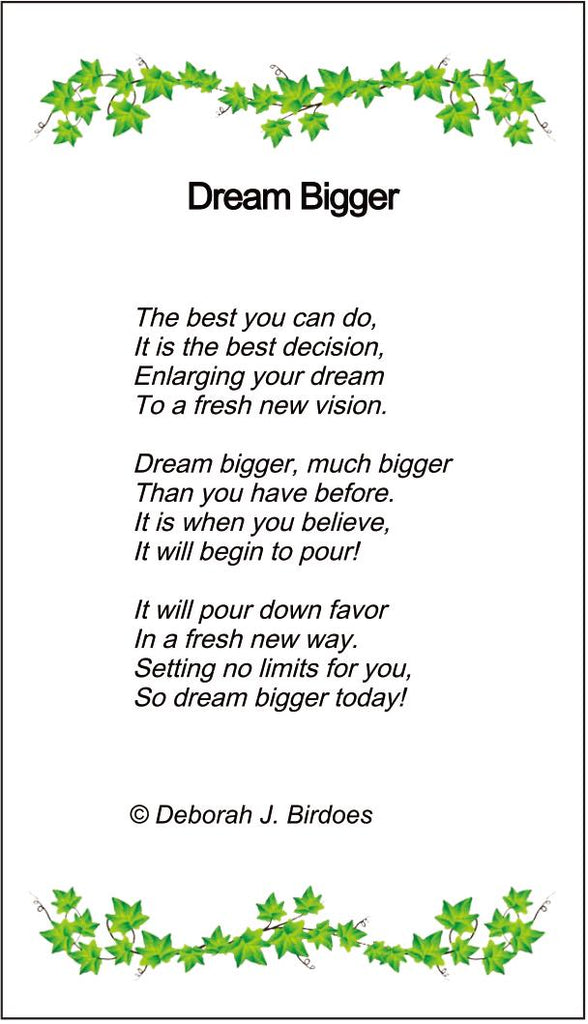 Poem card of M Dream Bigger, Fancy Hearts Pendant; Two Tone SS w/Created Sapphires & 18