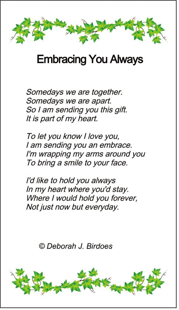 Poem card of M Embracing You Always Teardrop Pendant; Rhodium Plated SS  w/Created Sapphire Gemstones & Chain.