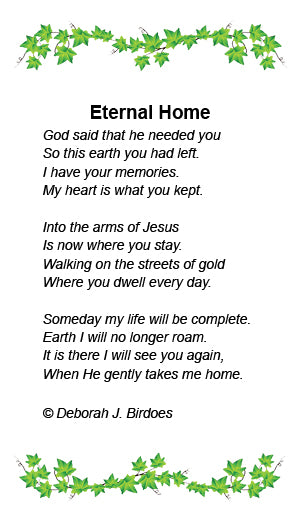 Poem card of CC Eternal Home, Keepsake Pendant; Rhodium Plated SS w/18