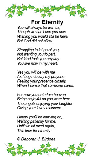 Poem card of CC For Eternity, Circle Ash Holder Pendant; Platinum Plated SS; w/Chain.