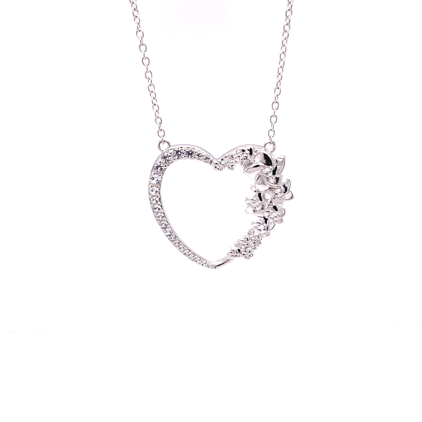 M Grow Old With Me Heart Pendant; Rhodium Plated SS w/Created Sapphire Highlights & Chain.