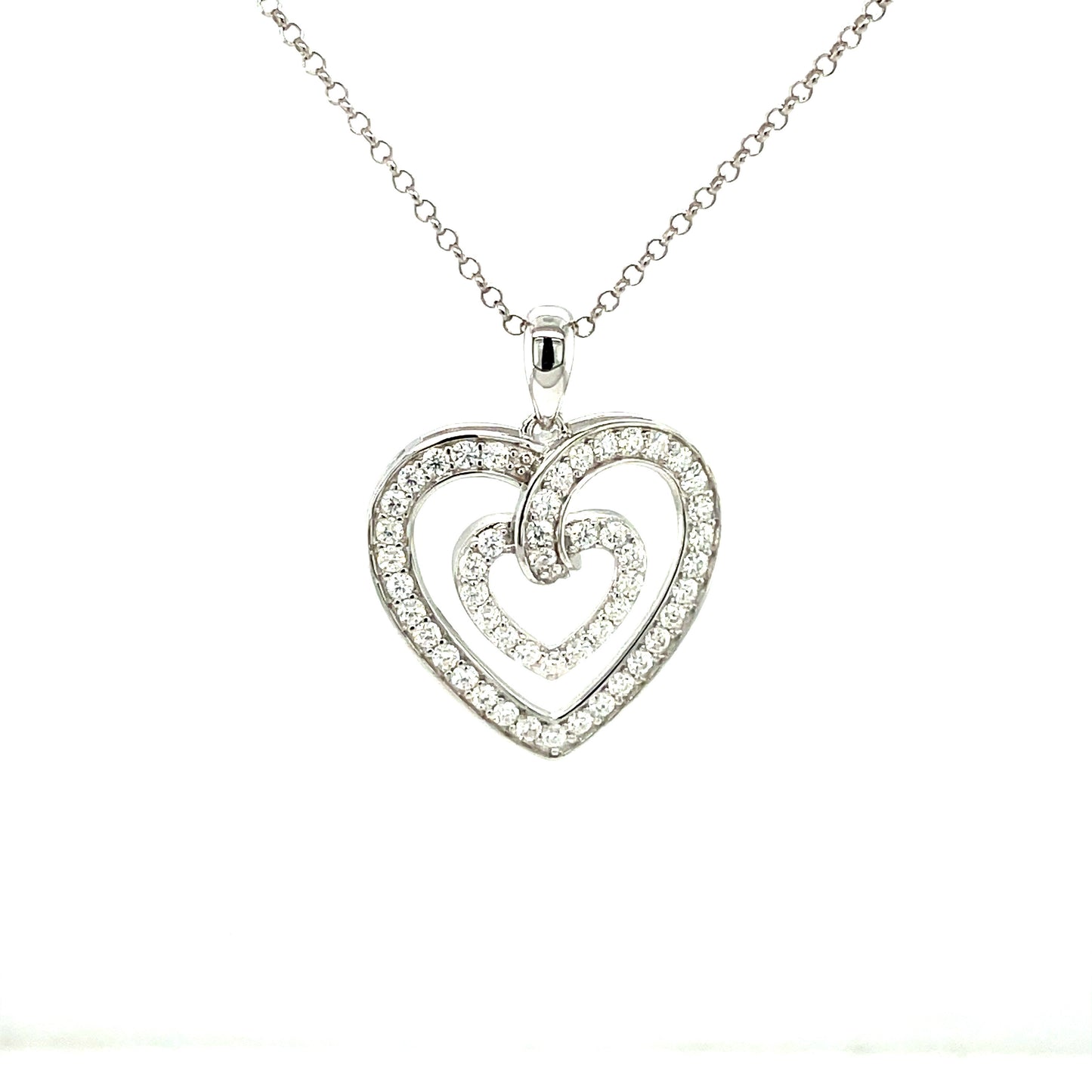 LE Full Moissanite Gemstone Heart SS Pendant & 18" Chain.