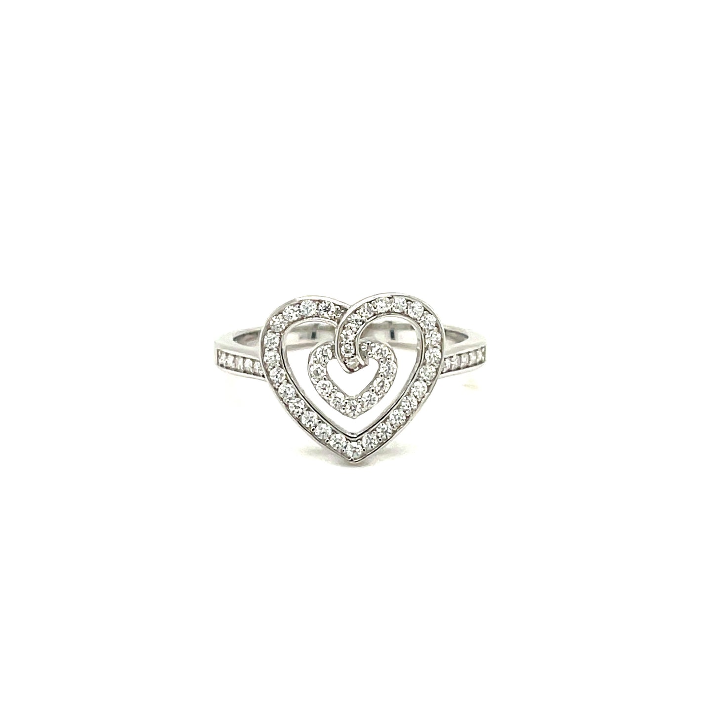 LE Heart Ring w/Moissanite Gemstone Accents; Platinum Plated SS.
