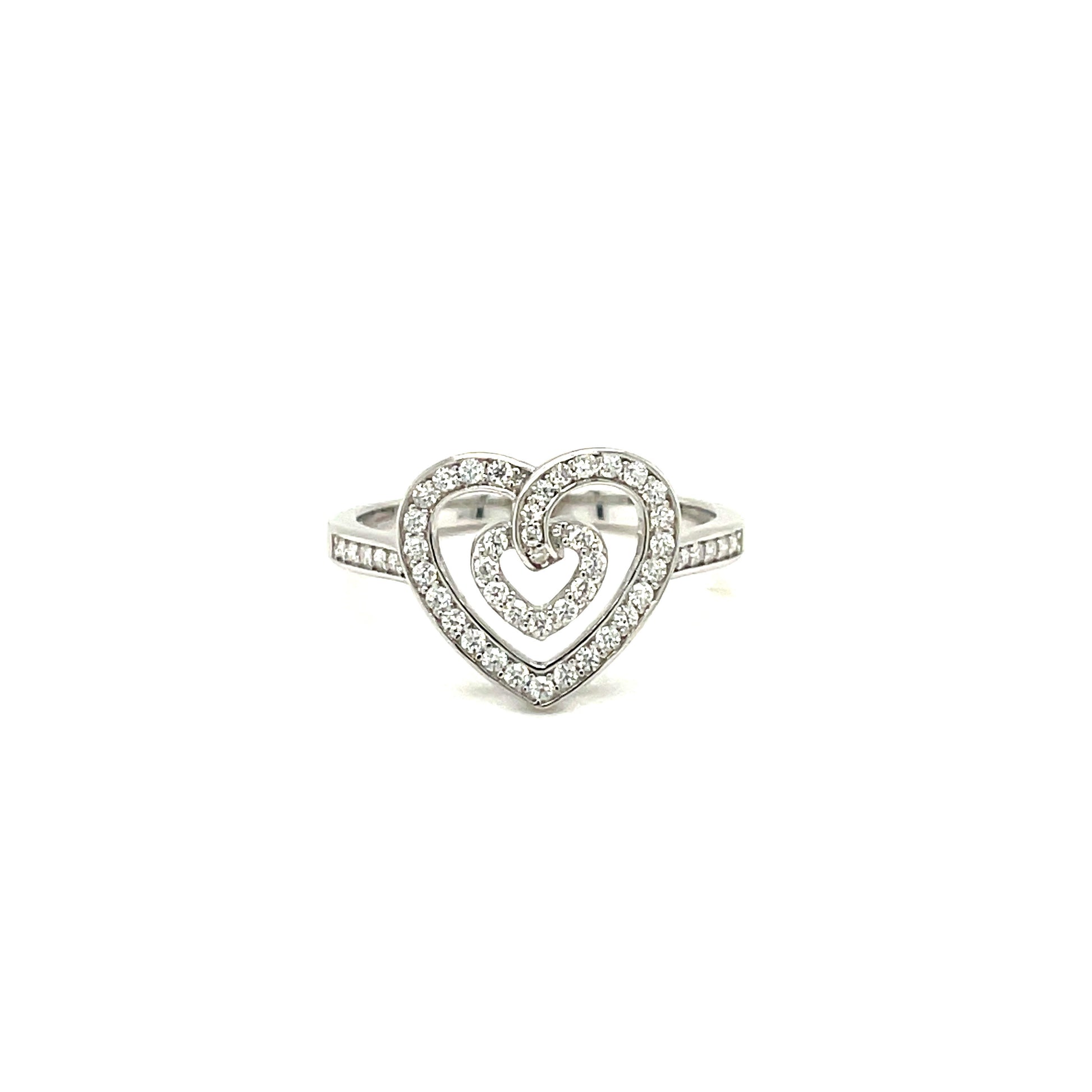 LE Heart Ring w/Moissanite Gemstone Accents; Platinum Plated SS.
