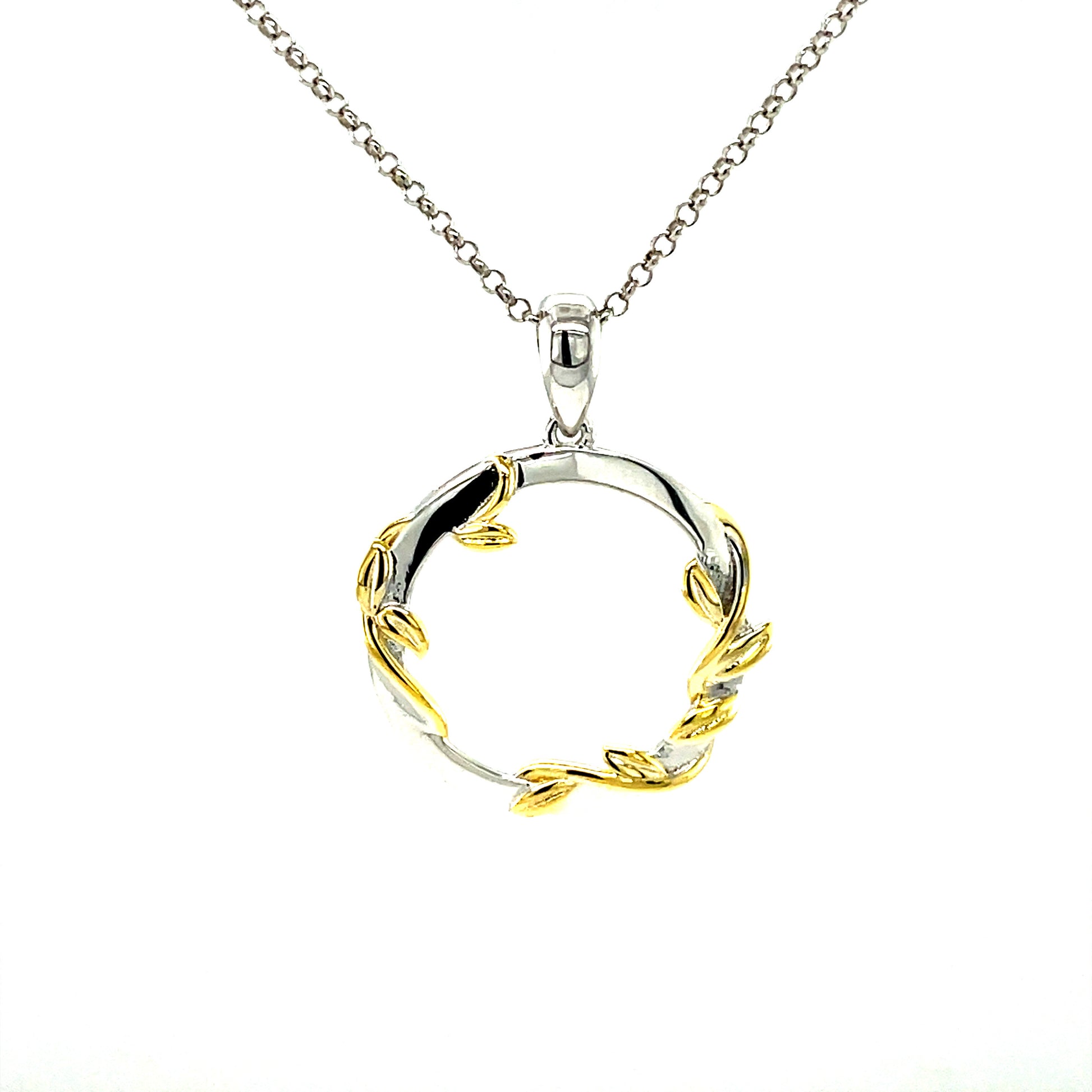 PML SS Circle Pendant, Two Tone w/SS Chain.-WH