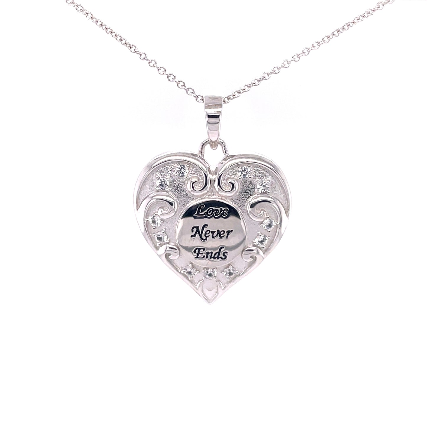 CC Love Never Ends, Rhodium Plated SS  Ash Holder Pendant w/18" Chain.
