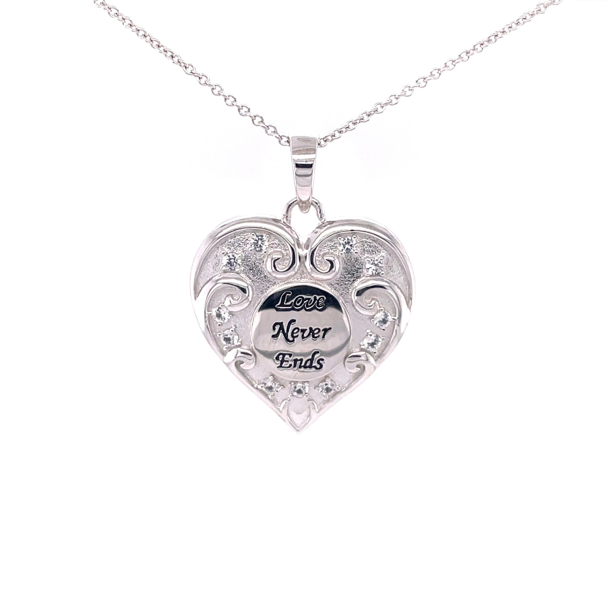 CC Love Never Ends, Rhodium Plated SS  Ash Holder Pendant w/18" Chain.
