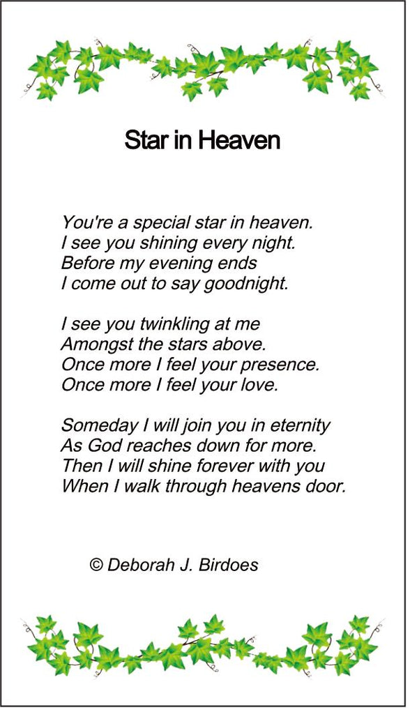 Poem card of M A Star In Heaven Keepsake Pendant; Plated SS w/Created Sapphire Highlights & 18
