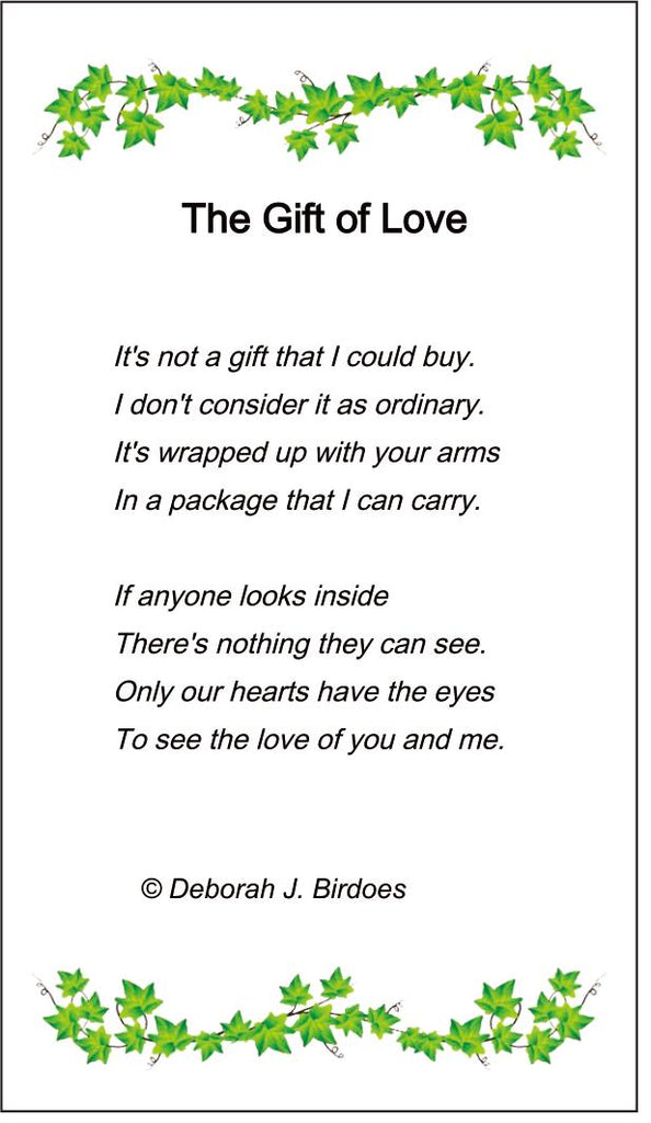 Poem card of M The Gift Of Love, Slightly Antiqued Heart Pendant; 14KT Gold Accented SS w/Created Sapphires & Chain.