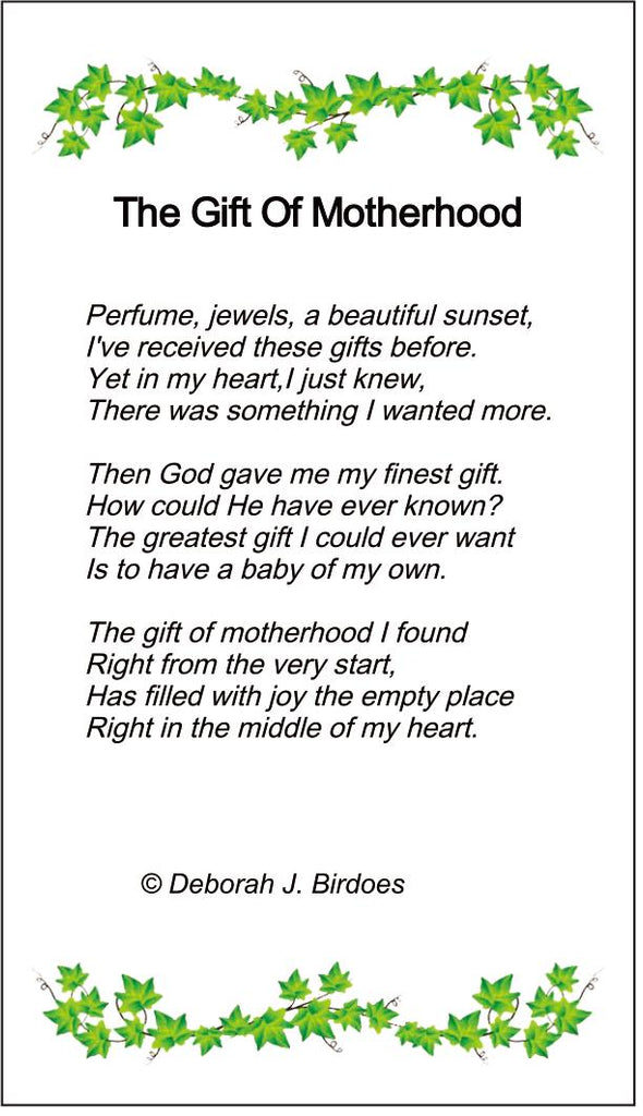 Poem card of M The Gift Of Motherhood, Two Tone, Heart Pendant; Sterling Silver w/Lab Grown Sapphires & 18